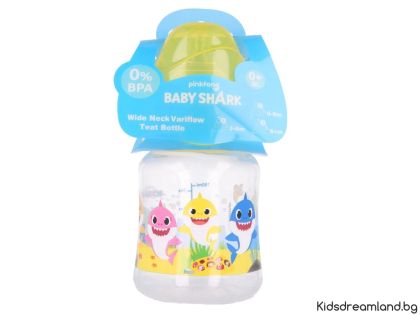 Шише с широко гърло, силиконов биберон, 3 позиции Baby Shark