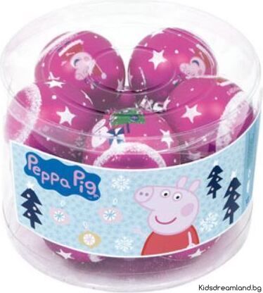 Пакет от 10 коледни топки за елха Peppa Pig с диаметър 6 см