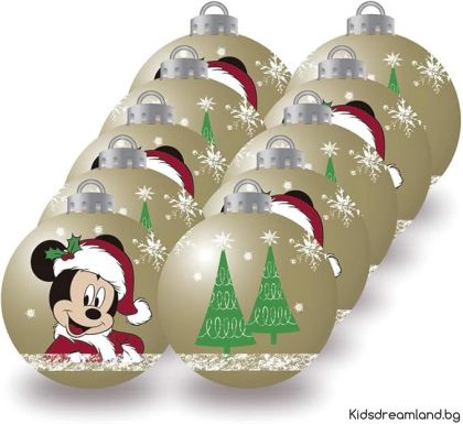 Пакет от 10 коледни топки за елха Disney Mickey Mouse с диаметър 6 см