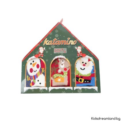 Детски термо коледни чорапи в подаръчна кутия 3 броя различни картинки и цветове