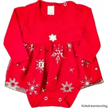 Бебешка Коледна боди-рокля с тюл на Звездички 56-68 см.