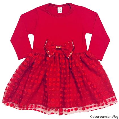 Детска коледна рокля с панделка на Светли 86см червен цвят