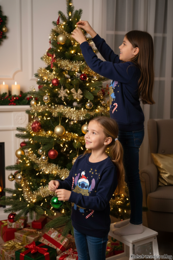 Коледен пуловер Lilo & Stitch (син)