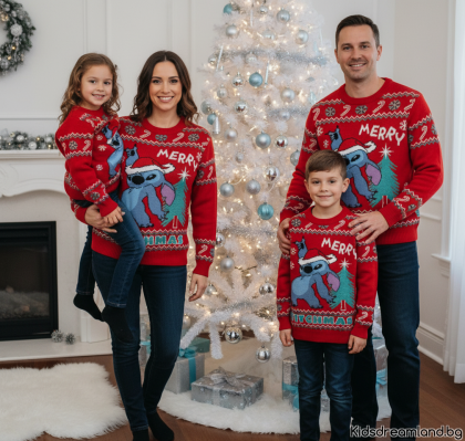 Плетен пуловер коледен Lilo & Stitch