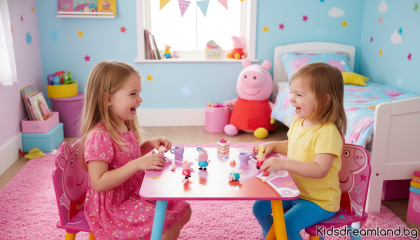 КОМПЛЕКТ ДЪРВЕНА МАСА PEPPA PIG (50X50X44CM) И 2 СТОЛОВА (26,5X26,5X50CM)