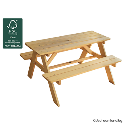 Дървена маса, пейка за пикник