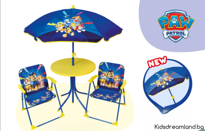 PAW Patrol Градински комплект Skye от 4 части - 2 стола + маса + чадър