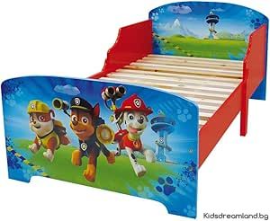 Детско легло Paw Patrol 140 x 70 см с ламелна рамка без матрак, МДФ дърво, синьо, 140x70x59 см