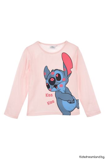 Детска блуза с дълъг ръкав – Disney Stitch, светлорозова (лицензиран продукт)