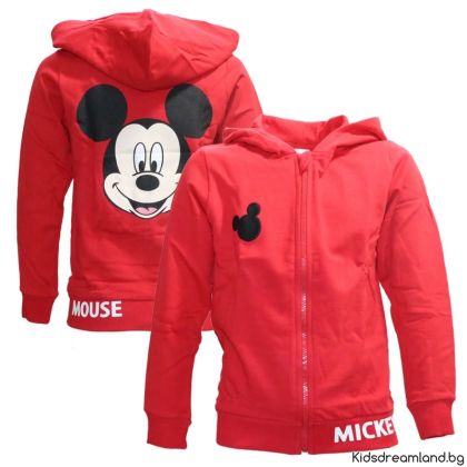Суичър за Disney Момче Mickey Mouse – Червен, с Качулка и Цип