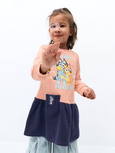 Детска рокля Bluey с волан и дълъг ръкав