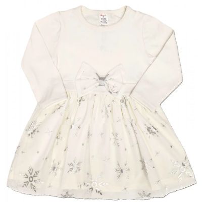 Детска Коледна рокля на сребристи снежинки 86-134 см. бял цвят