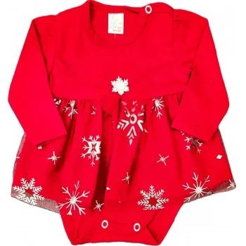 Бебешка Коледна боди-рокля с тюл на Звездички 56-68 см.