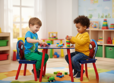 КОМПЛЕКТ ДЪРВЕНА МАСА SPIDER MAN  (50X50X44CM) И 2 СТОЛОВА (26,5X26,5X50CM)