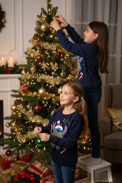 Коледен пуловер Lilo & Stitch (син)