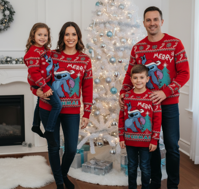 Плетен пуловер коледен Lilo & Stitch