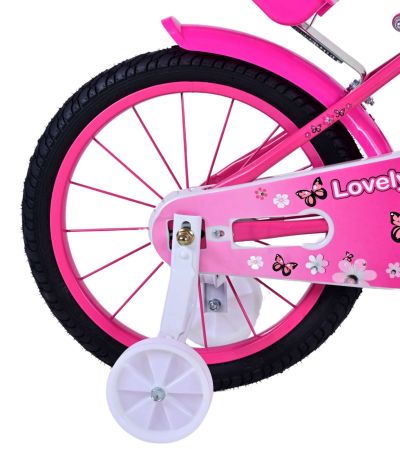  Детски велосипед LOVELY 16" – розов, с контра и помощни колела