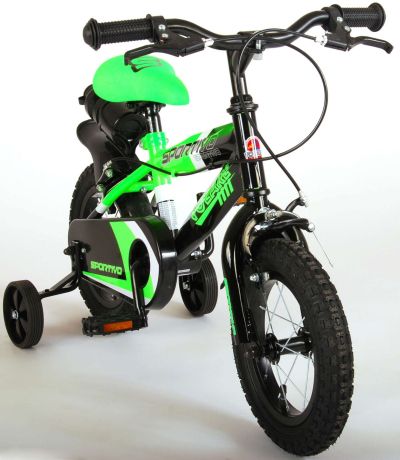 Детски велосипед Volare Sportivo 12″ с две ръчни спирачки, черно-зелен