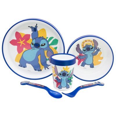 Детски комплект за хранене "Stitch" – 5 части с неплъзгаща се основа
