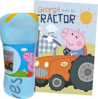 Плюшено одеало Peppa Pig/George Pig с Трактор - 100/140 см